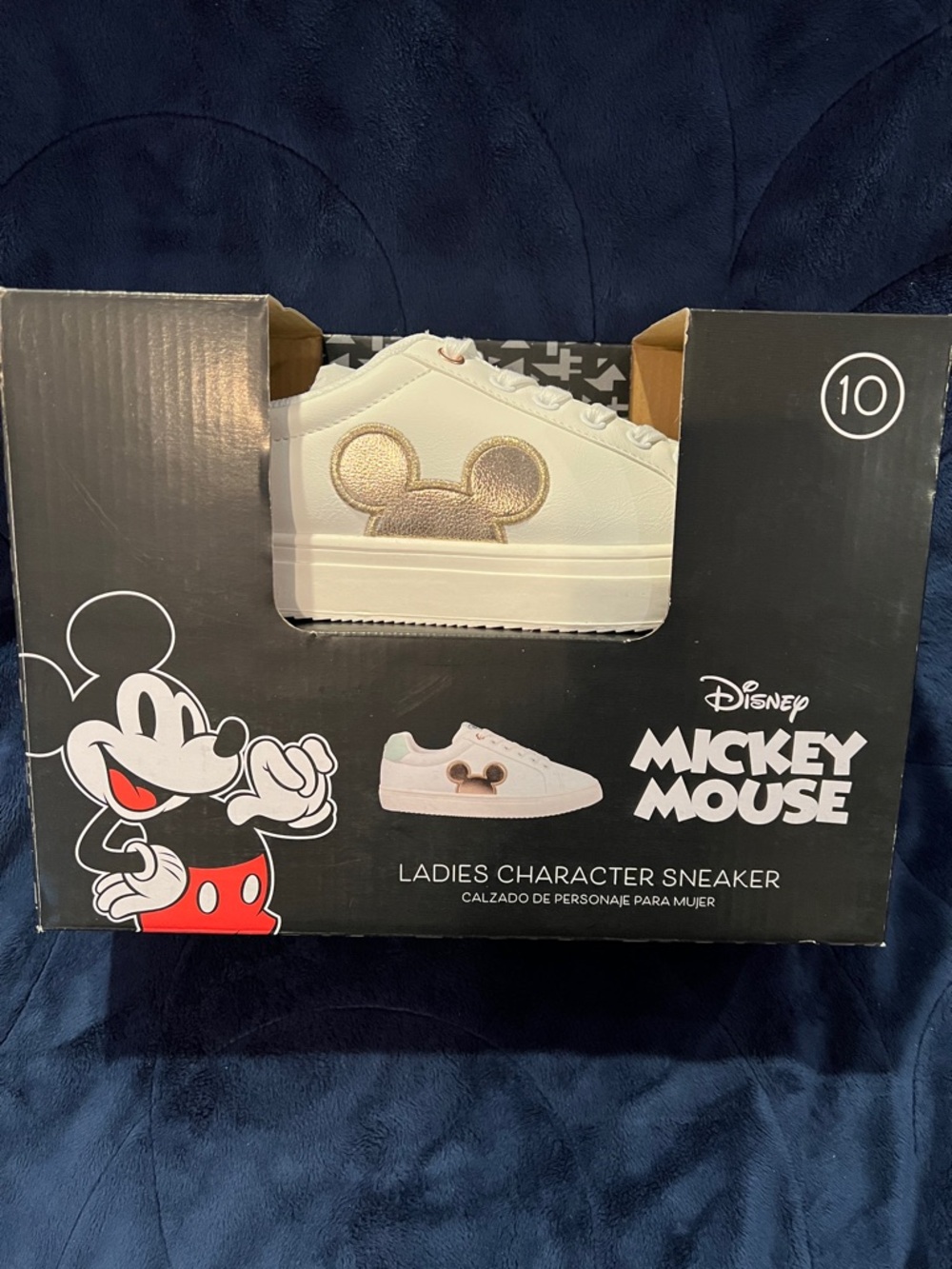 Girls' White Sneakers with Gold Mickey Accent